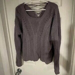 Villa Lilac Crochet Knit Cross Back Sweater Medium